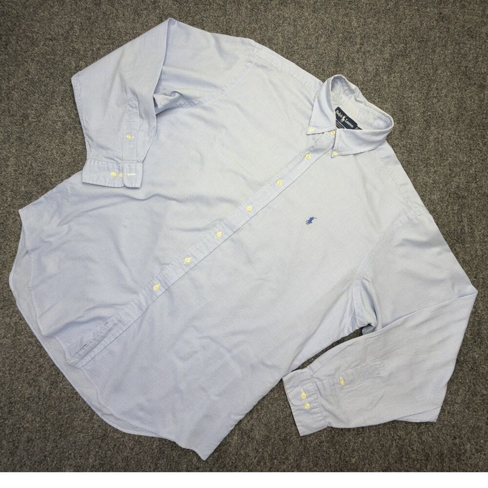 Vintage Ralph Lauren Yarmouth Mens 17.5 36/37 Blue White Check Made in Hong Kong
